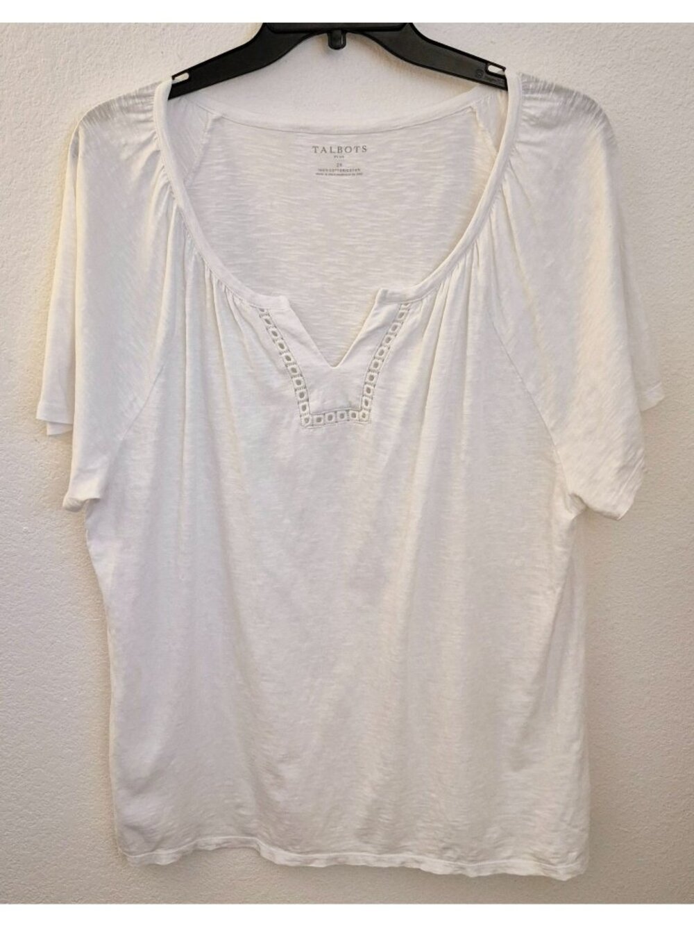 Talbots 100% Cotton Relaxed Fit V Neck Pullover Flutter Sleeve Top Size 2X EUC